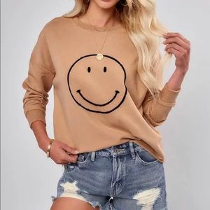 SHOW THAT SMILE COTTON BLEND EMBROIDERED PULLOVER - TAUPE